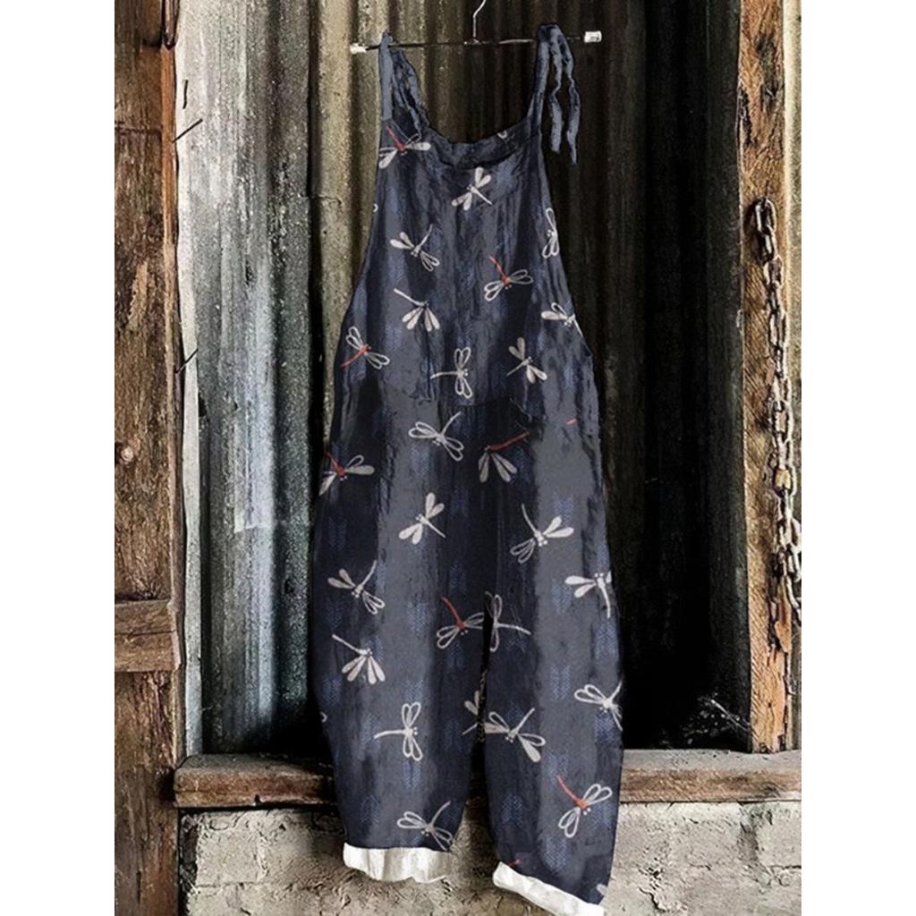 VIONA Suspenders Jumpsuits Women Print One Piece Pocket Overalls Sling Long Pants Casual Loose High Waist Rompers Y2k Streetwear