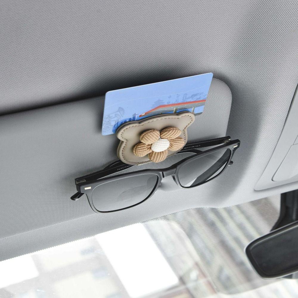 Universal Auto Sun Visor Glasses Box Flower Design Card Ticket Holder Eyeglasses Accessories