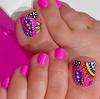 European-American Pink Floral Press-On Toenails - Short Square & Removable
