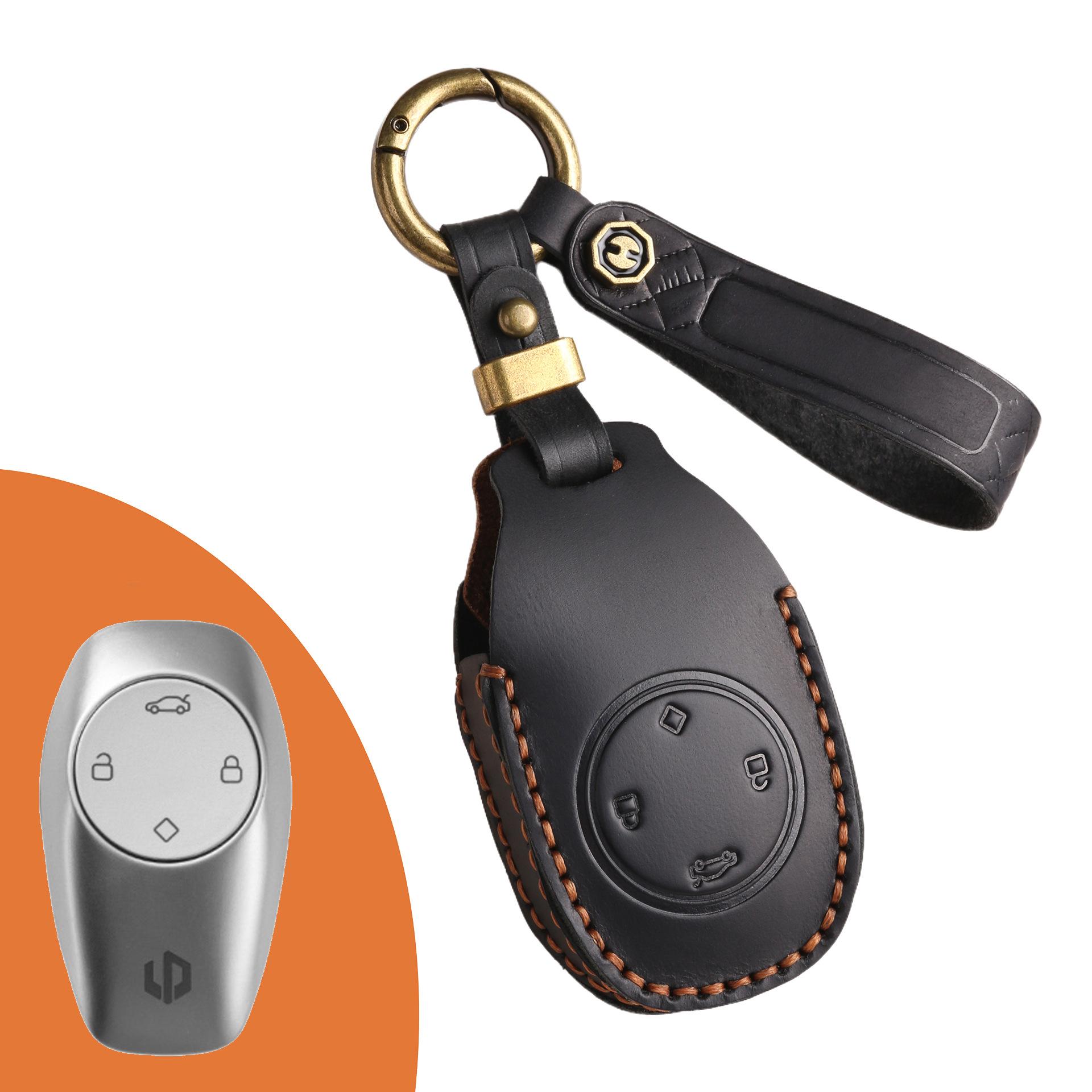 

Защитный чехол для ключа автомобиля подходит для модифицированного мужского и женского чехла для ключей из натуральной коровьей кожи Zero Run T03. чёрный