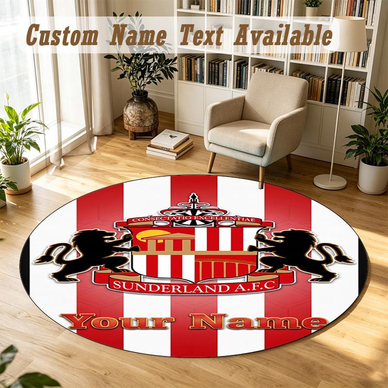 Round Rug Custom NameSunderland FC Pattern Non Slip Carpet Home Floor Decor