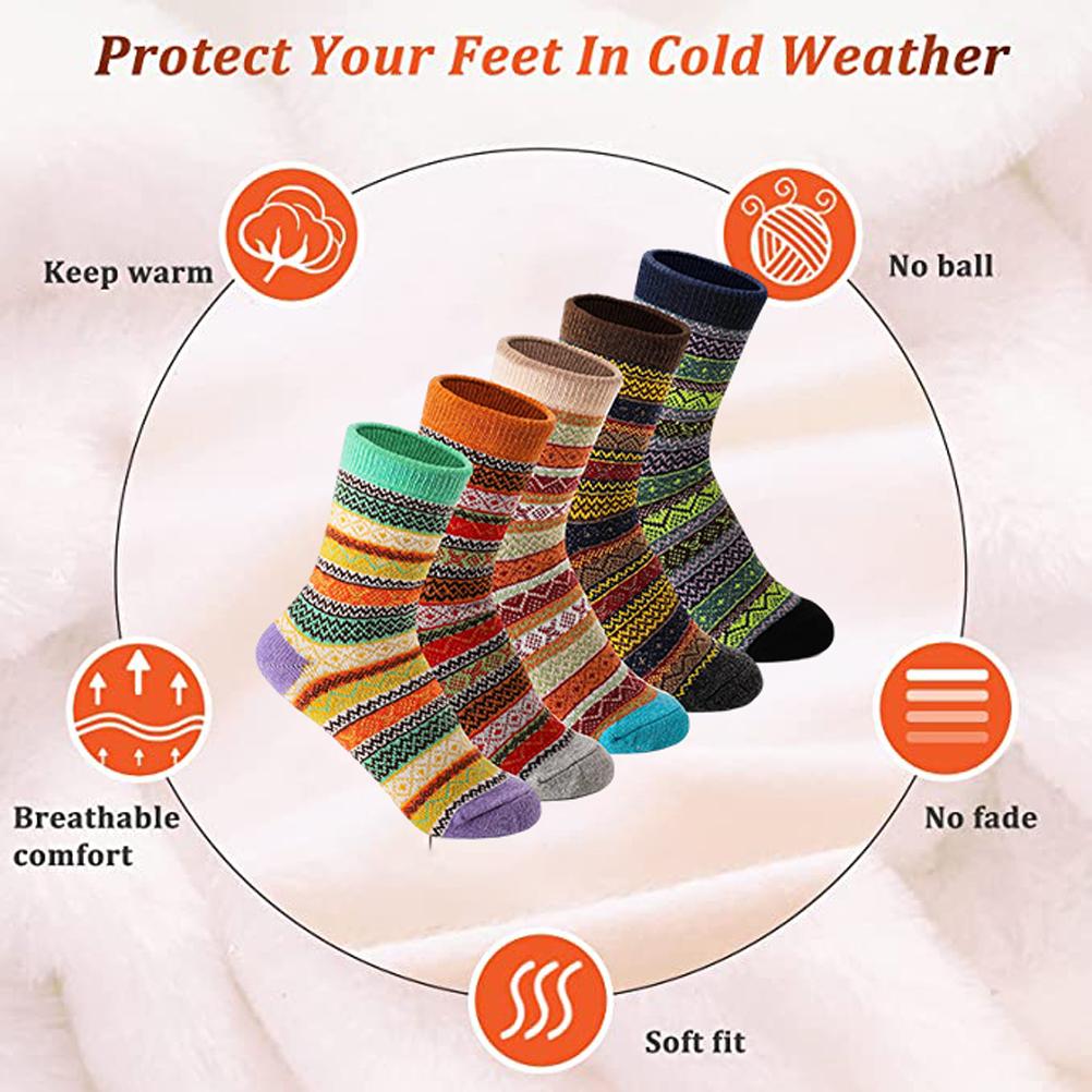 5 Pairs Christmas Wool Socks for Women Men Vintage Winter Warm Thick Cozy Socks Knitted Casual Soft Socks Sports Socks