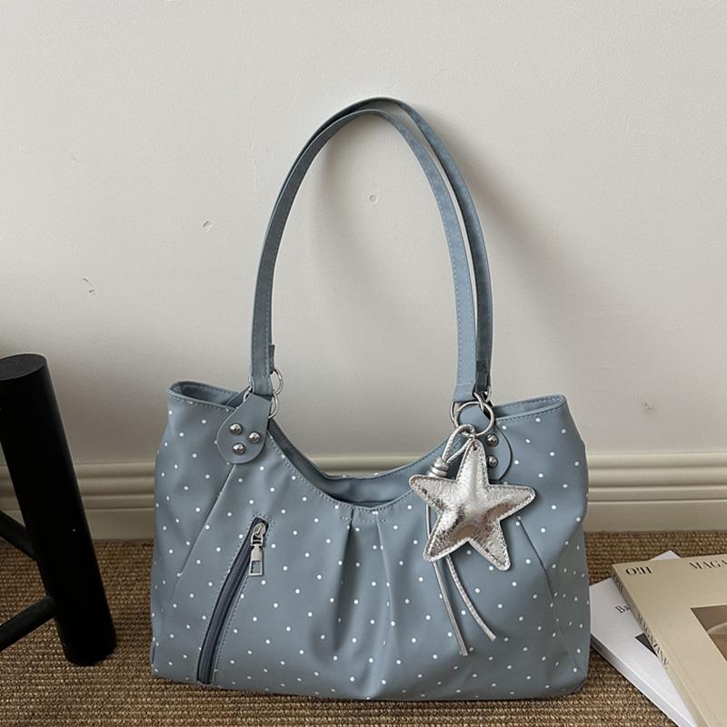 Vintage Pu Tote Bag Casual Students Purse 2026 New Large Capacity Shoulder Bag Polka Dot Zipper Commuting Handbag For Women