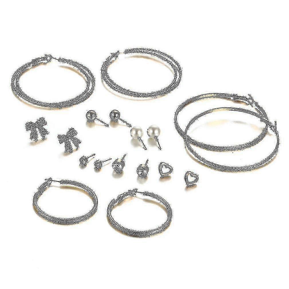 9 Pairs Ear Studs Set Bow Heart Big Circle Earrings For Festival