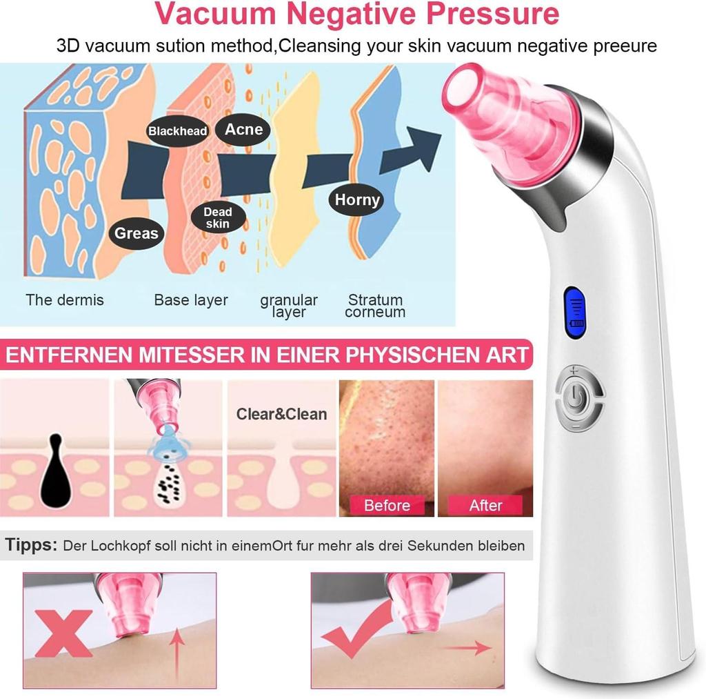 Blackhead Remover Pore Vacuum, Face Suction Pore Cleanser, 5 Suction Power Electric Blackhead Extractor Tool, 4 Probes