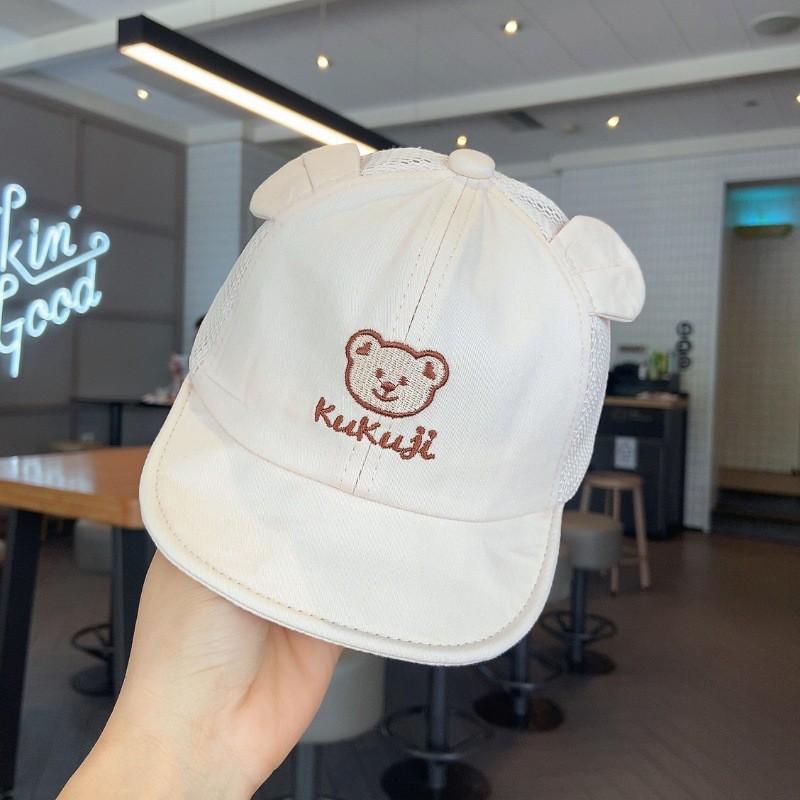 Cute Bear Baby Baseball Cap Breathable Mesh Thin Infant Boy Girl Peaked Cap Summer Soft Brim Cotton Toddler Snapback Sun Hats