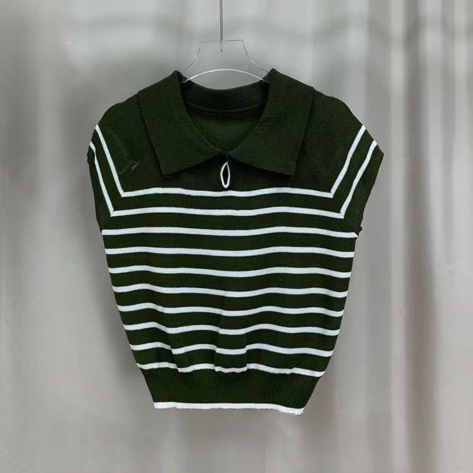 

Summer Versatile Striped Hollow Out Design Sense Knit Shirt Short Sleeve Top Casual Summer Essential Comfort and Style Slim Fit Pullovers Tees One size зелений