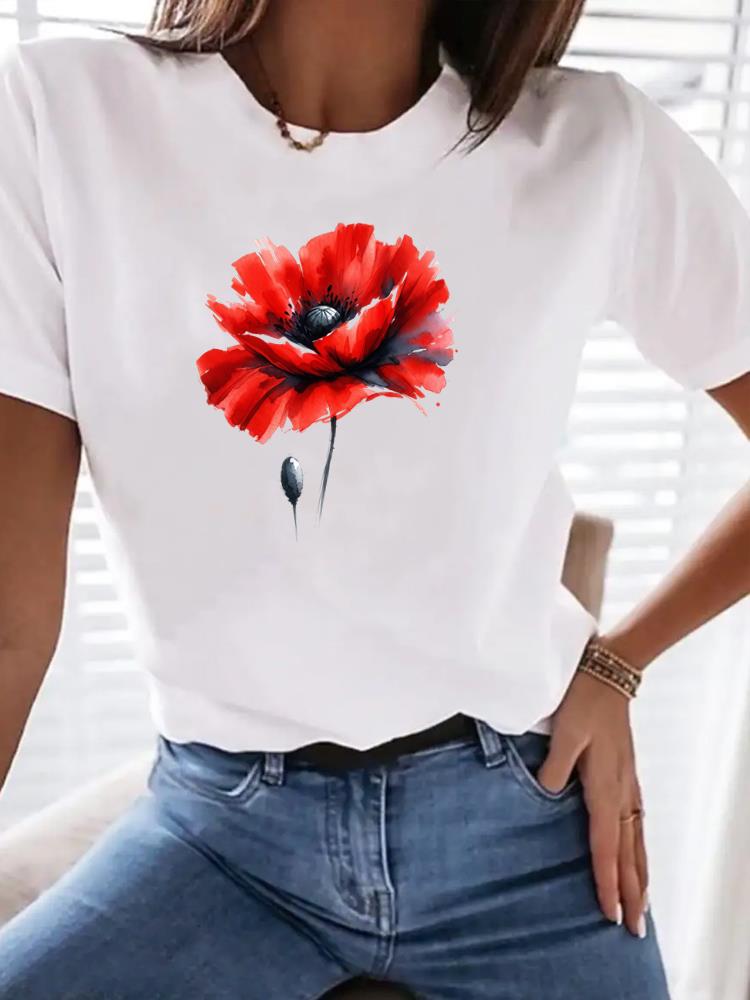 (Asian Size) Print Female Clothing T Shirt Women Fashion Tee Top leopard love heart Woman Short Sleeve Graphic T-shirts