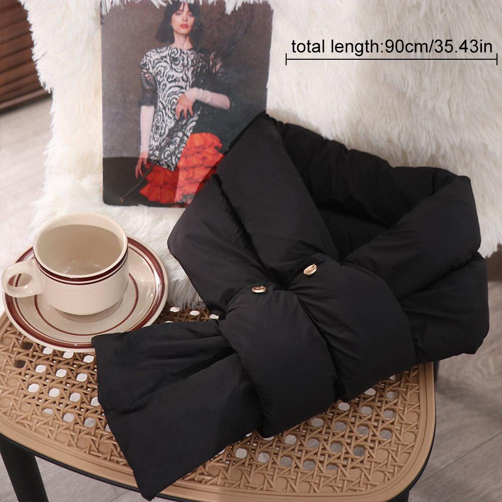 Solid Color Cross Feather Shawl Keep Warm Thermal Neckerchief Windproof Cotton Padded Scarf Woman