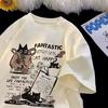 90S Black Cat Pixel Women Print TShirt Summer Girl Round Neck Fun Psychedelic Black Cat Casual Y2K Harajuku Top Graphic Tees