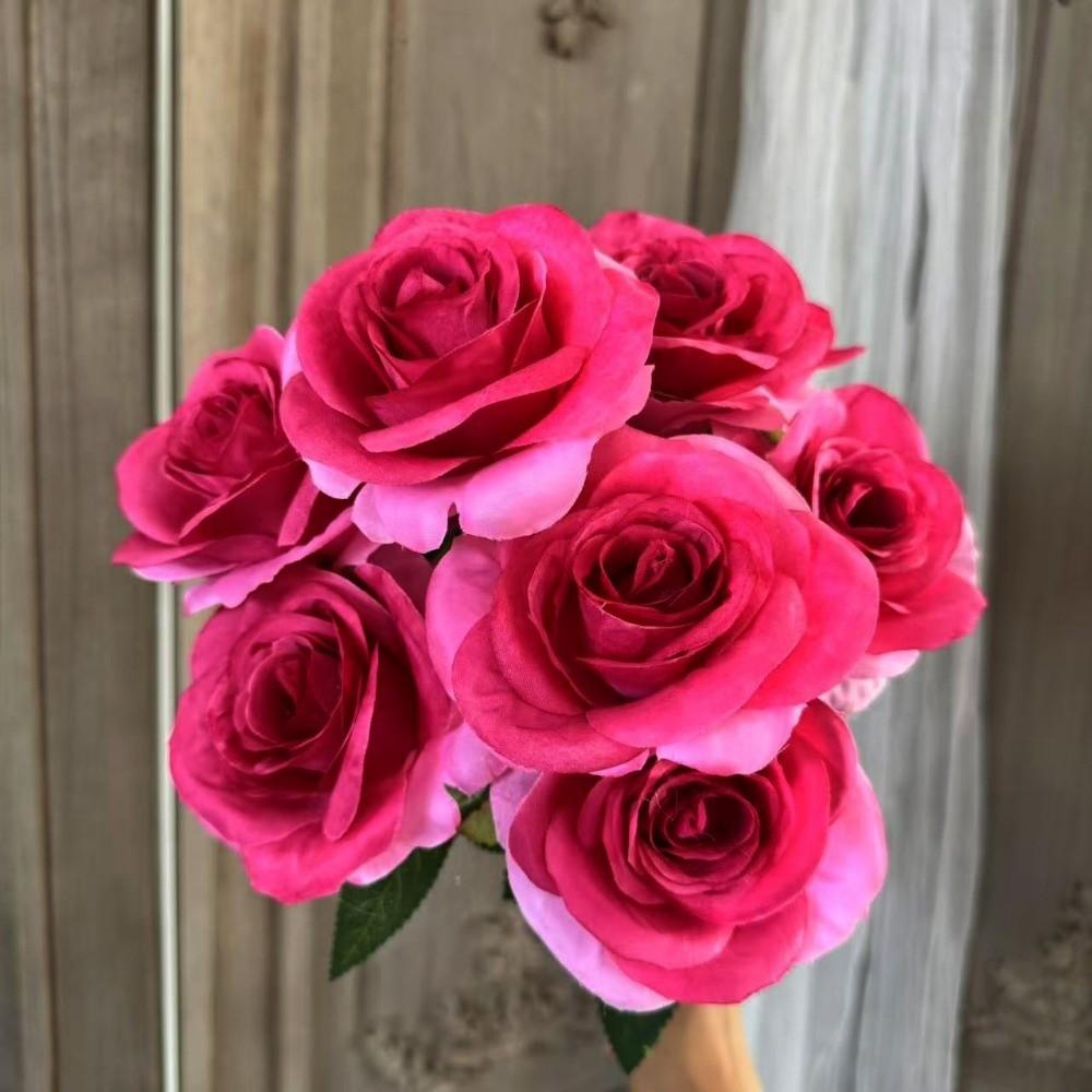 9 Head Real Happy Flower 10 Colors Photography Photo Gift Natural Silk Rose Flowers Mini Crystal Grass Bouquet Home Decorative