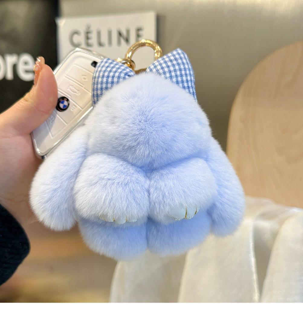 Rabbit Doll Bag Pendant Fashion Pluff Bunny Keychain Fluffy Cute Play Dead Rabbit Bowknot Smooth Rabbit Fur Keychain Girl Friend