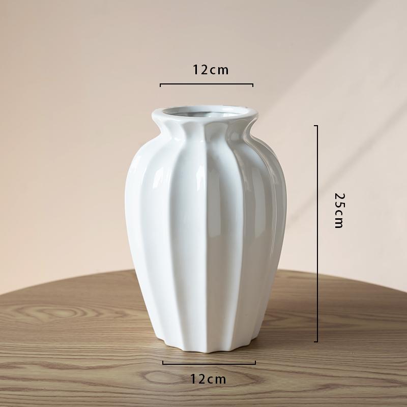 Creative Stripe Vases Decor, Ceramic, Home Bedroom Living Room Study, Flower Arrangement Table Decorations Cream Style Vase, 1Pc
