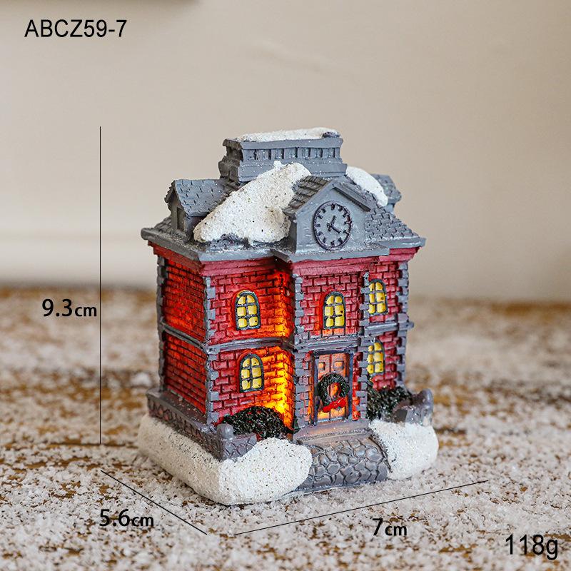 

Resin Christmas Cottage Small House Tabletop Small Ornament Colorful Glowing Christmas Gift Decoration