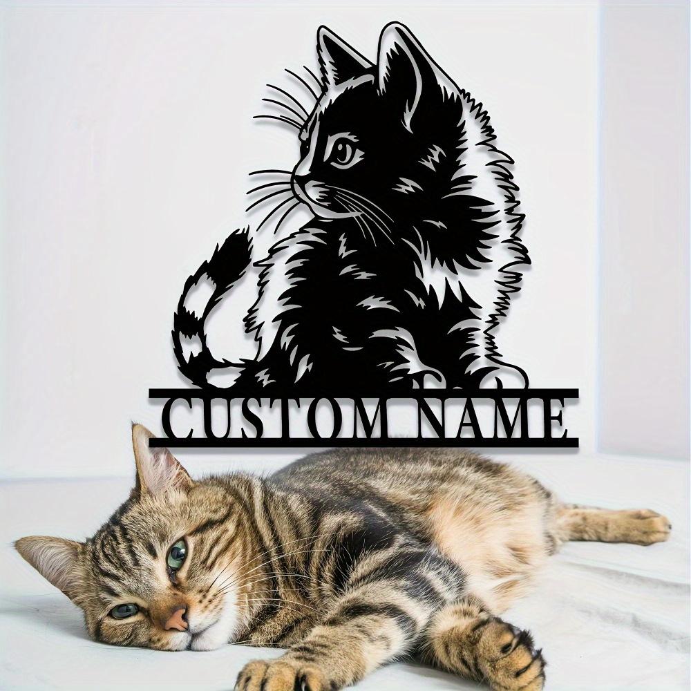 Unique Black Cat Metal Wall Art Customizable Family Name Matte Finish Easy Removal Decor