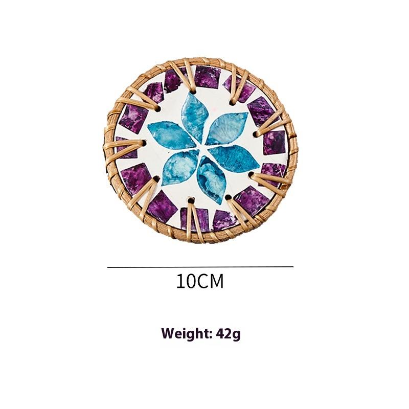 

1 шт. 10 см ротанговая подставка под чашку, плейсмат, круглая разноцветная подставка под чашку из ракушек, подставка в богемном стиле, подставка под чайник