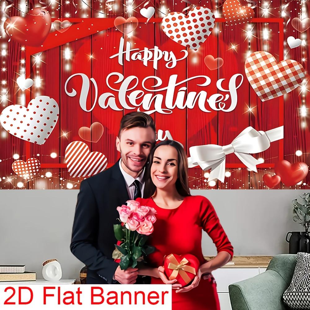 1Pcs Happy Valentines Day Red Heart Bow Decoration Background Romantic Backdrop Decorations For Photo Studio Photo Booth Party