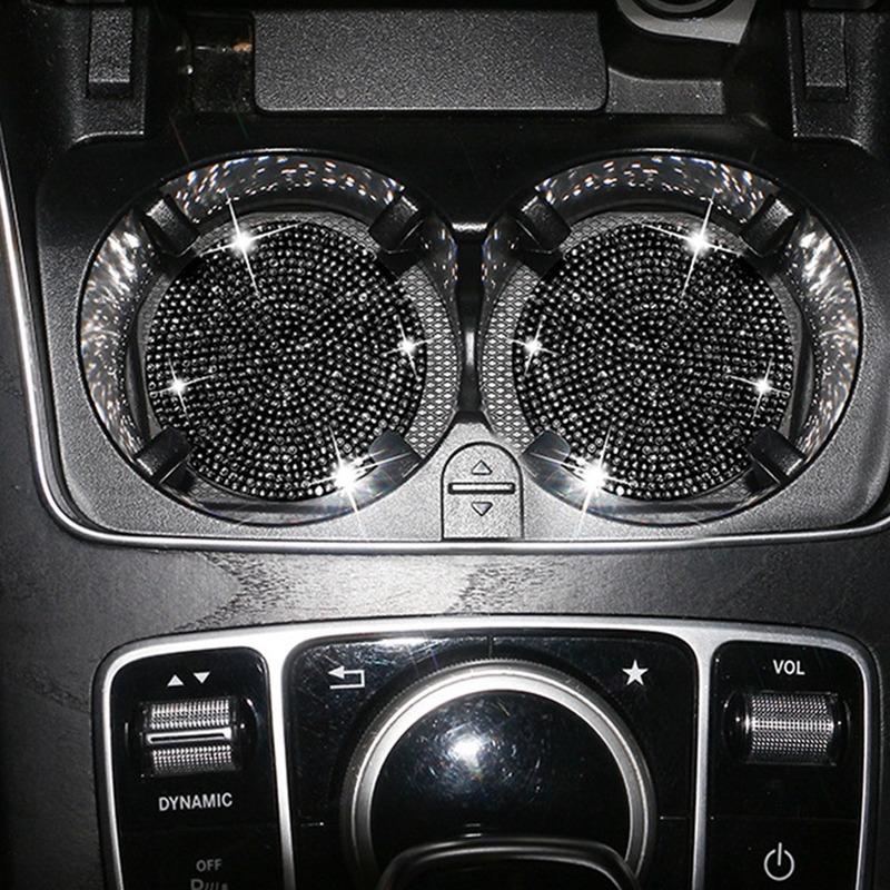 2Pcs Diamond Car Coaster Water Cup Slot Non-Slip Mat Silica Gel Pad Cup Holder Mat Car Gadget Bling Car Accessories for Woman