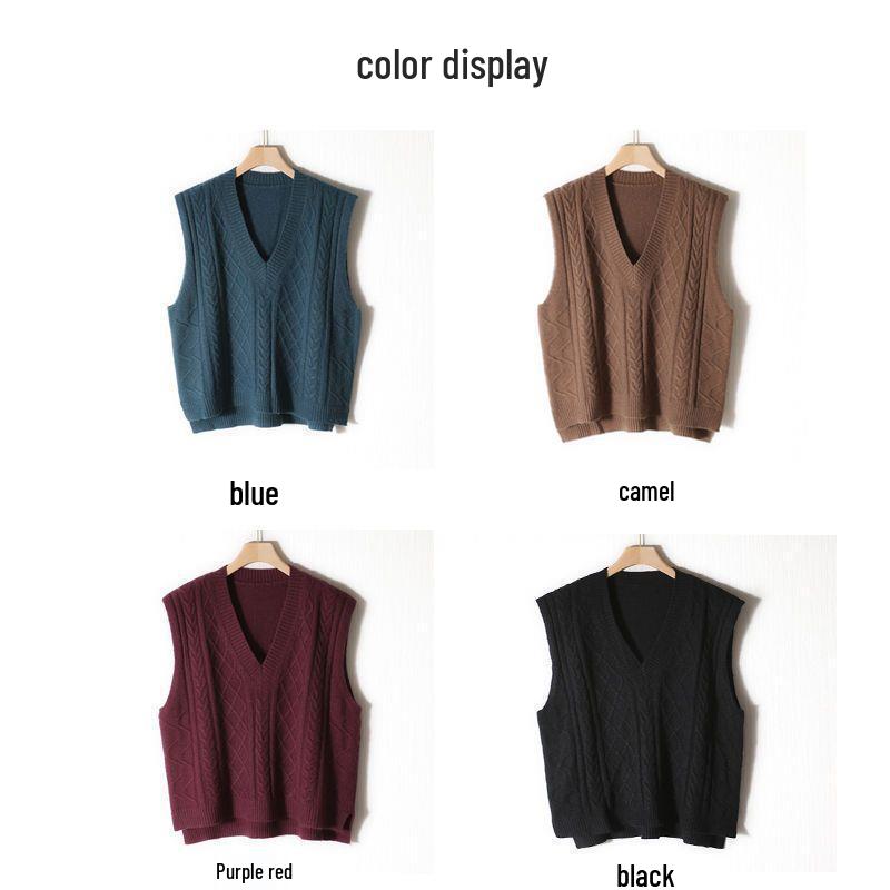Women's Loose Fit Cable Knit V-Neck Sweater Vest - Autumn/Winter 2021, Thick OL Style, Korean Version.