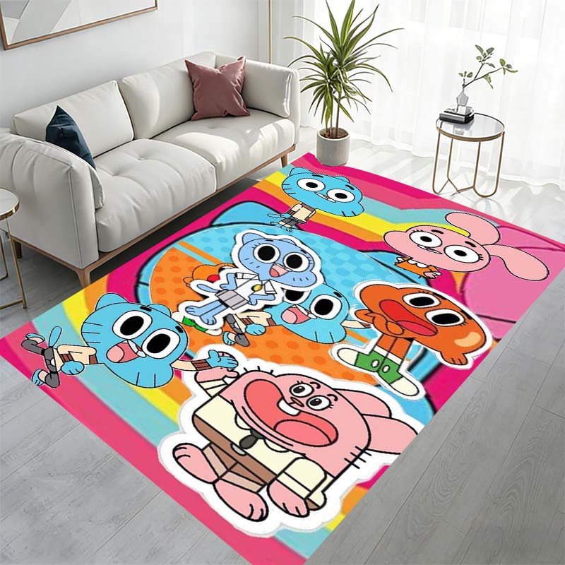 Colorful cartoon animal and anime pattern rugs in various sizes, perfect for children, suitable for bedrooms, beds, and bathrooms.