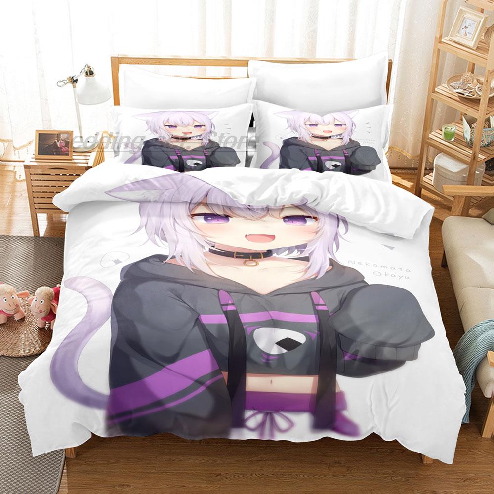 Hololive Neko Mata Okayu Bedding Set Single Twin Full Queen King Size Bed Set Aldult Kid Bedroom Duvetcover Sets 3D Anime