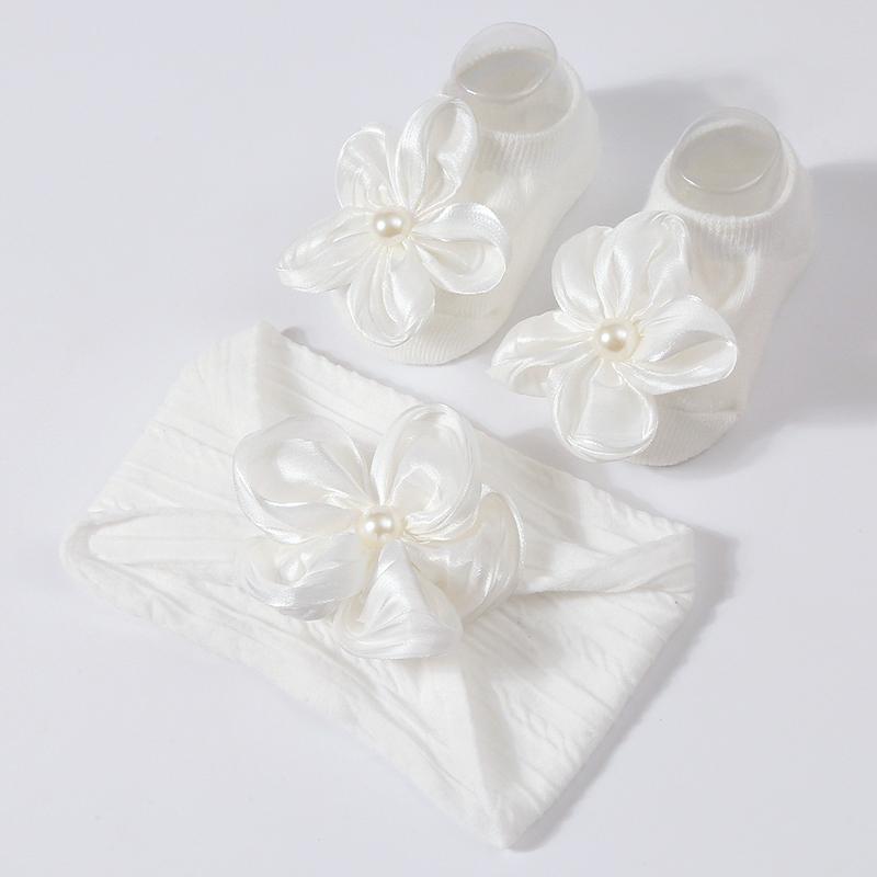 2Pcs/Set Lace Flower Baby Girl Socks Headband Set Kids Cotton Boat Socks Hair Bands Newborn Sweet Princess Hair Accessories