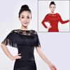 Duo Duo Women's Latin Dance Lace & Tassel Short Sleeve Practice Top - Spring Collection