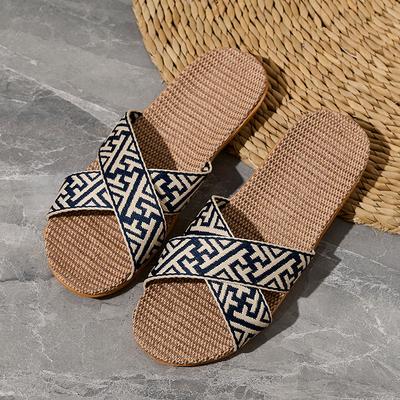 Breathable Lightweight Linen Beach Outdoor Non-slip Couple slippers--Mute Cross Strap Ethnic Sandals Indoor Home Type