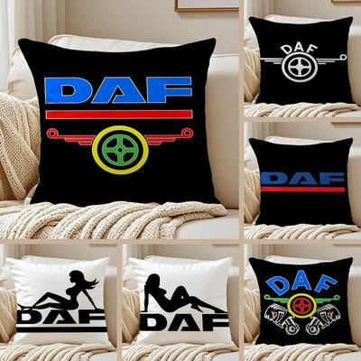 D-DAF T-Truck Logo Cushion Cover Silky Short Plush Sofa Pillow Cover Hidden Zipper Soft Dustproof Case for Home Decor