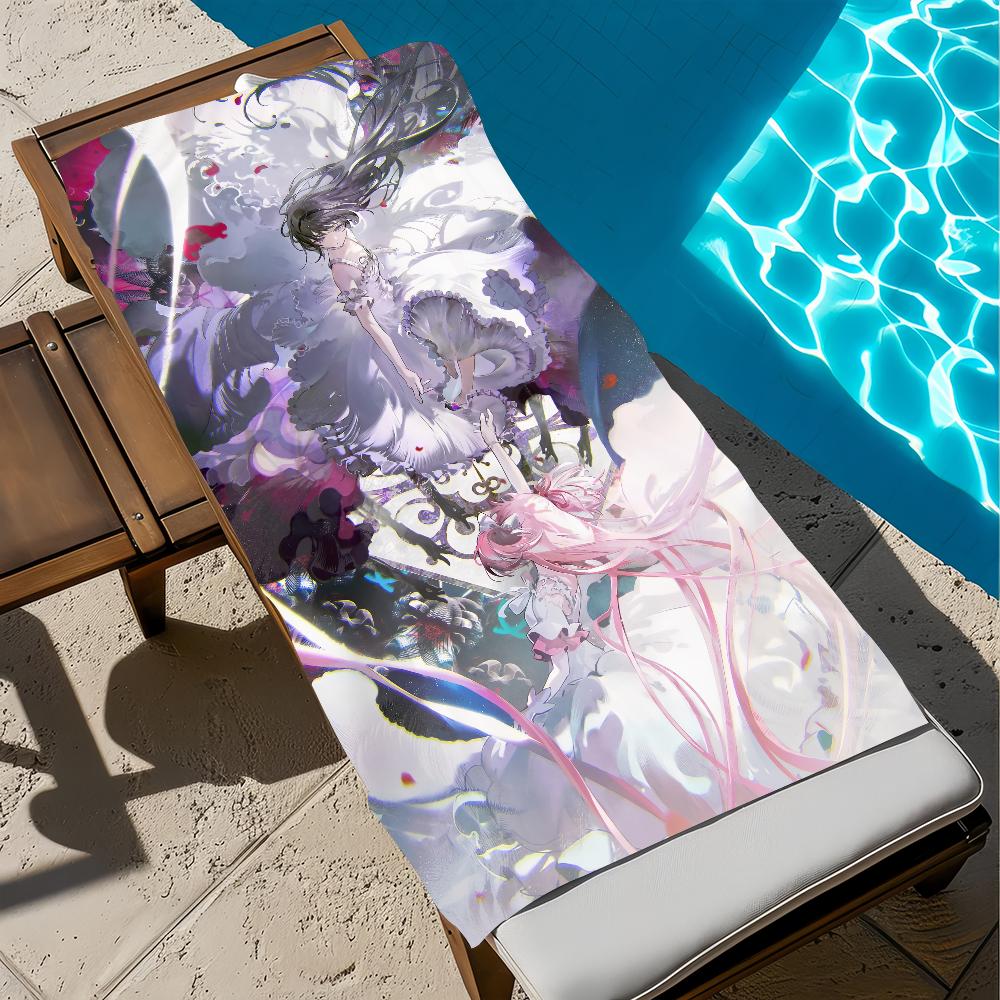 

M-magi M-mado-ka M-magica Cartoon Towel Large Quick-Drying Microfiber soft Beach Towel for Travel Fitness Sauna Bathing Camping W30*H60(CM)
