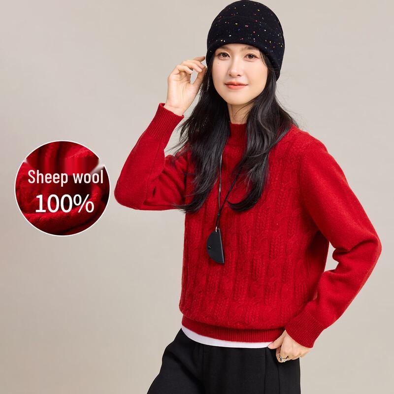 Women s 100% Merino Wool Cable Knit Mock Neck Sweater M