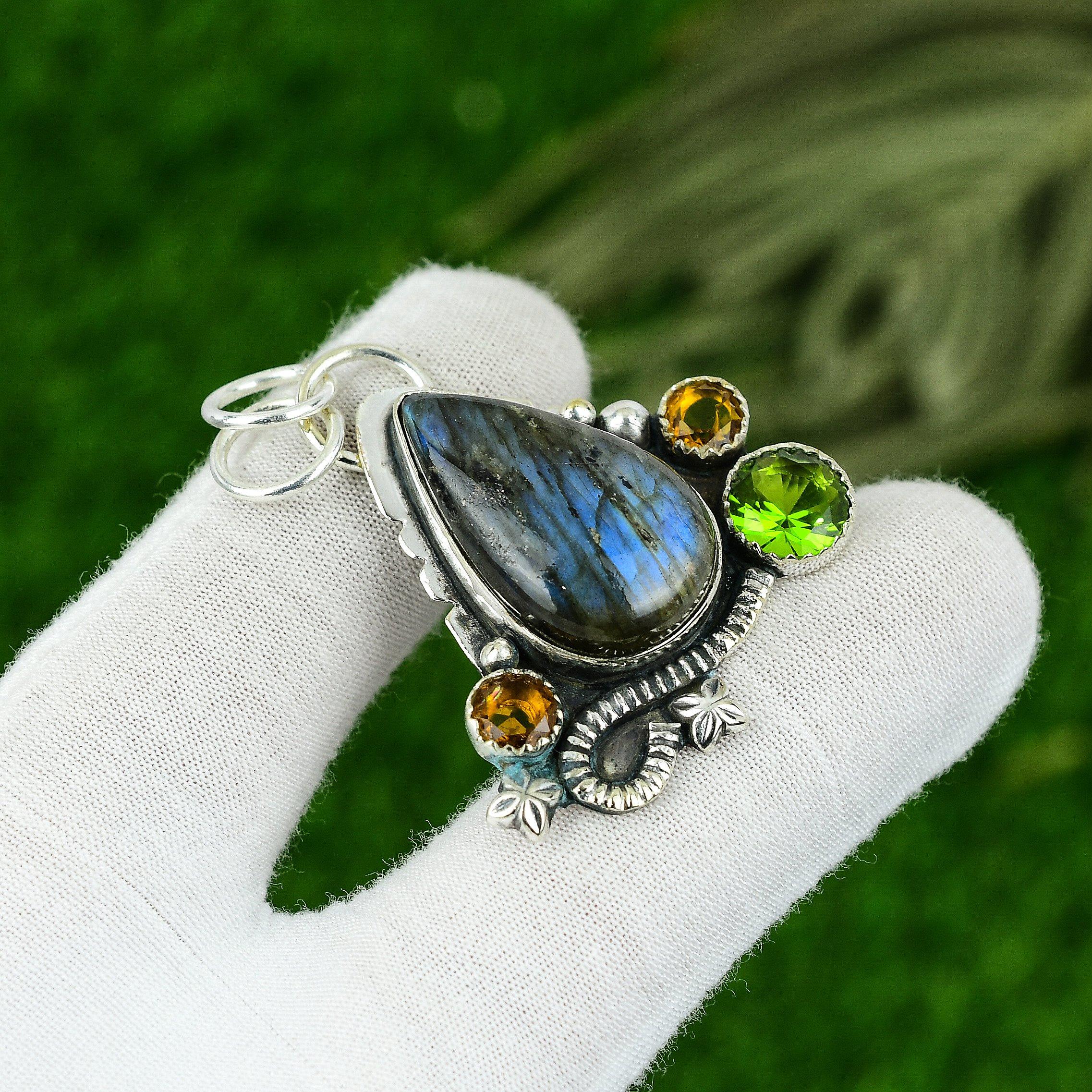 

Натуральный Лабрадорит Подвеска из Драгоценного Камня Синий Серебро 925 пробы Индийские Ювелирные Изделия