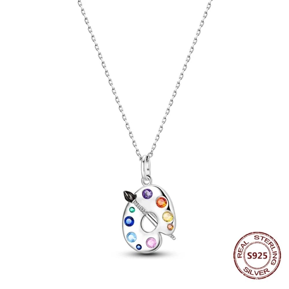 925 Silver Lucky Unicorn Necklace with Butterfly Firefly Bear Paw Print Zircon Chain Link Heart Jewelry for Women