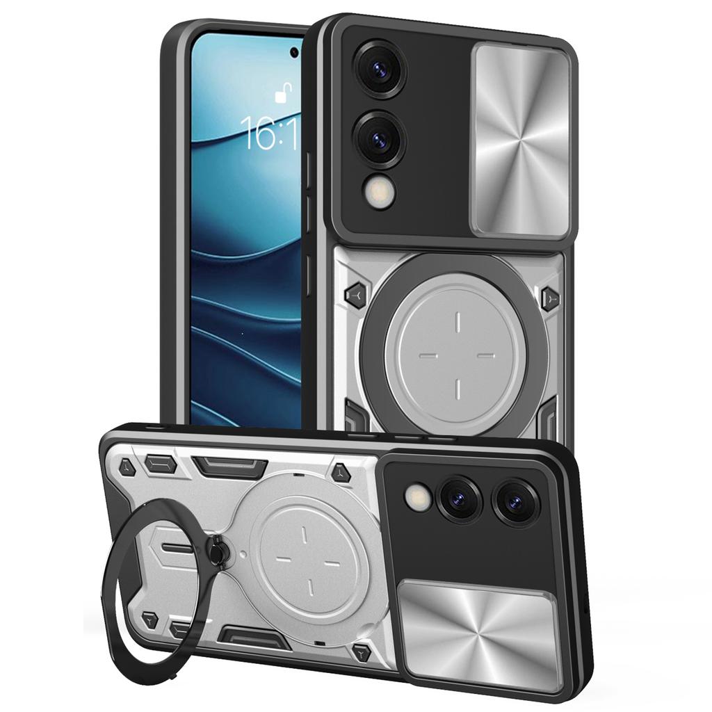 For Samsung Galaxy S25 Edge Case TPU + PC Phone Cover with Kickstand , Slide Lens Window