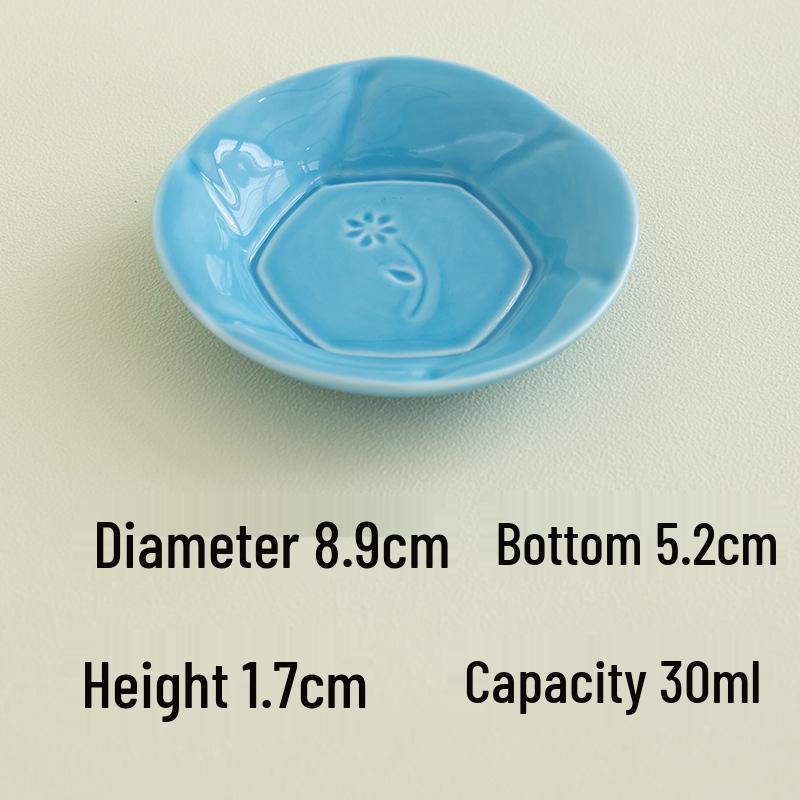 

Sky Blue Jasmine Ceramic Dipping Dish, 30ml - Ideal for Vinegar, Soy Sauce, and Seasoning.