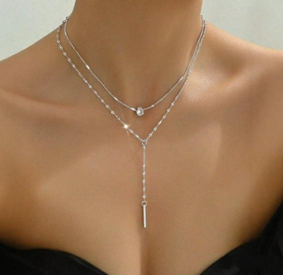 Elegante Y-förmige Quasten-Diamant-Schlüsselbeinkette mit leichtem Luxus und sexy mehrlagigem Design