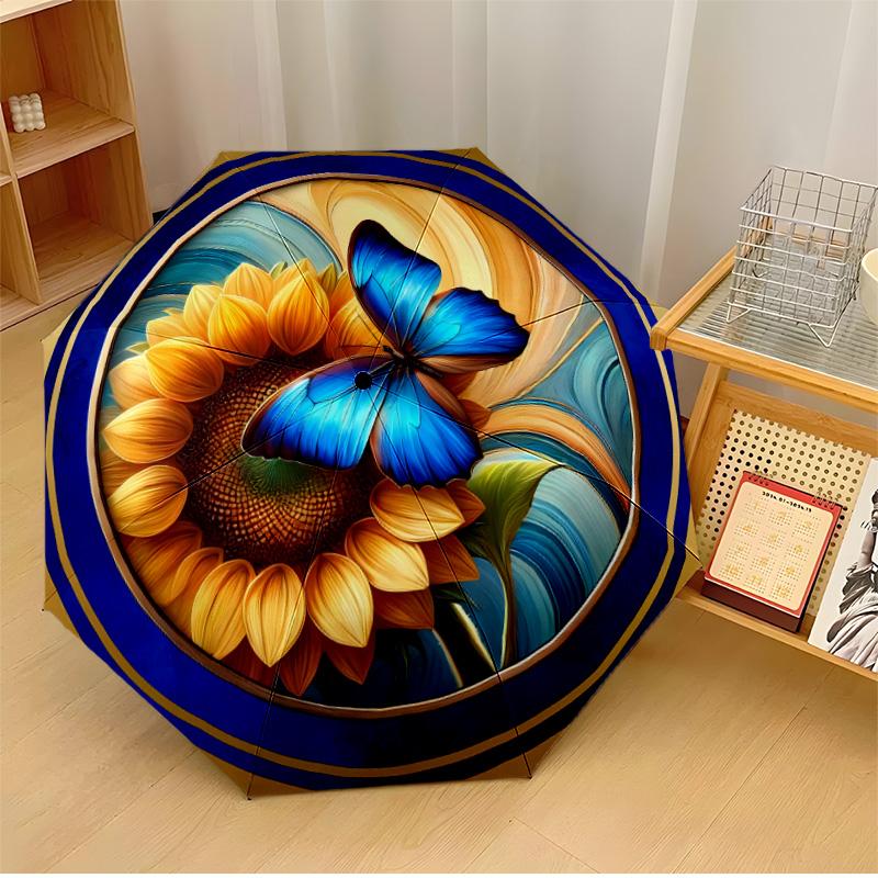 Beautiful Sunflowers Van Gogh Printed Umbrella Windproof Folding Umbrella Portable Sun and Rain Umbrella Suitable for Gifting