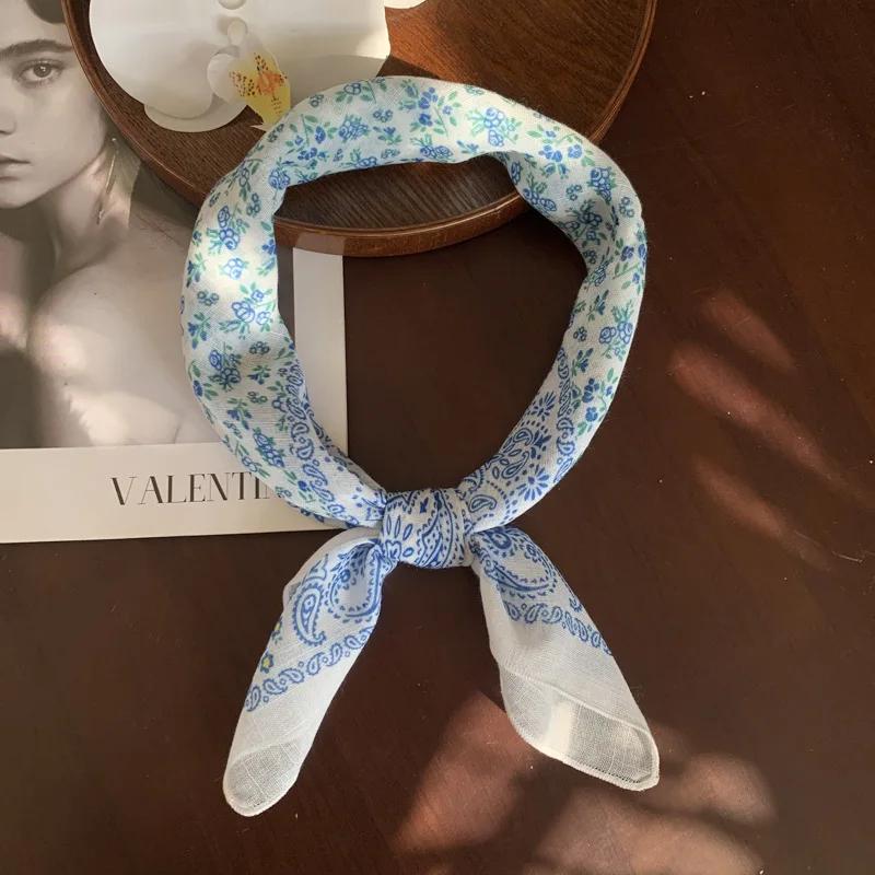 New retro cotton and linen hair band, silk scarf, small square scarf, women's thin scarf, decorative neckerchief and headscarf
