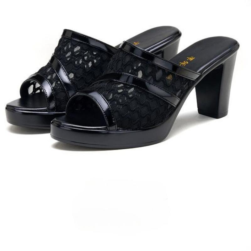 Women's Slippers And Ladies Sandals Heeled Shoes Black Job Slides Round Toe Fish Original Cheap Premium Korea Style 39 Pvc
