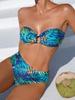 Swimsuit Women's New Print Tube Top Gathering Swimsuit High Waist and Thin Sexy Split Bikini Beach Vacation Swimsuit
