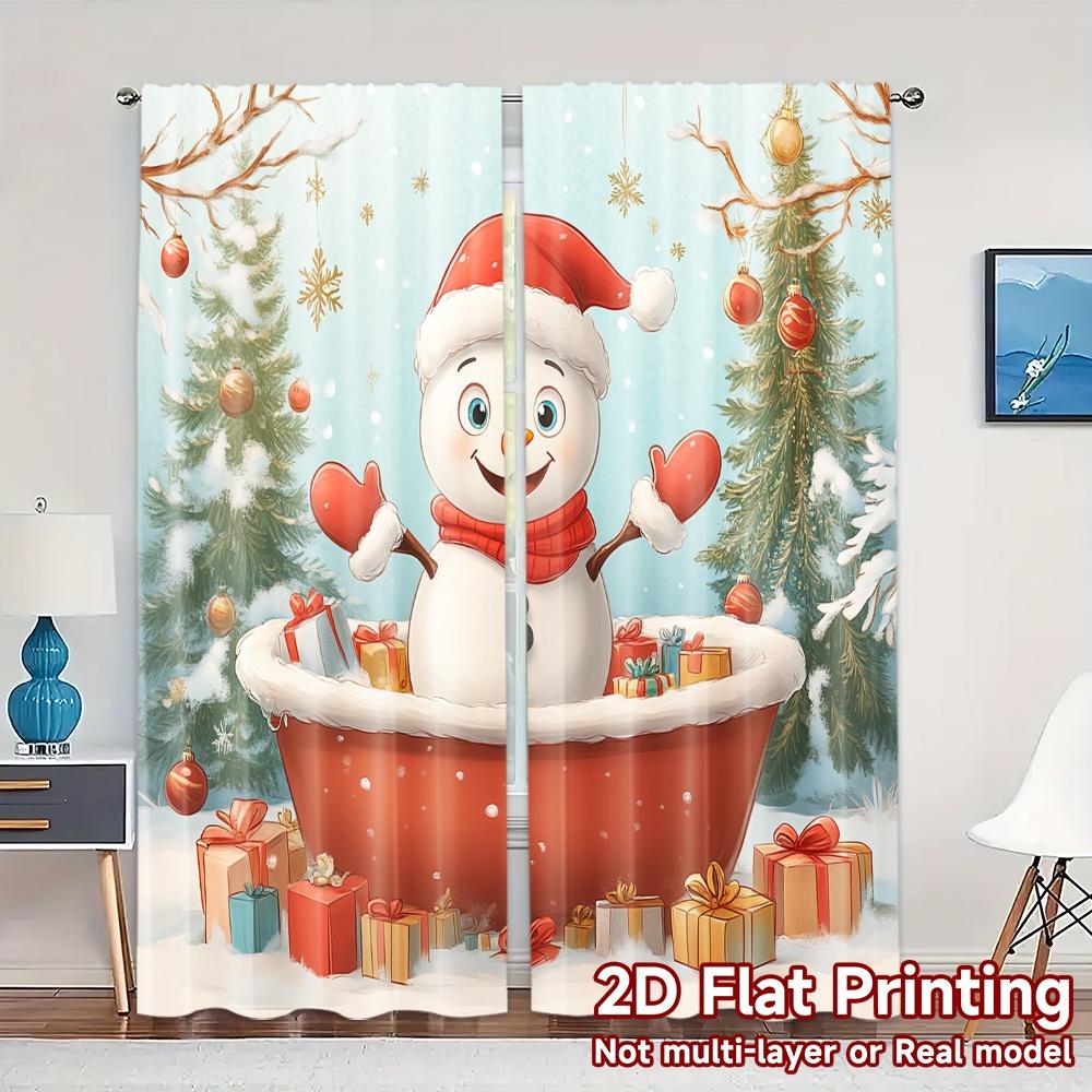 

2pcs Curtains Cute Snowman Christmas Gifts_e (3) Popular Curtains&Window Treatment Machine Washable Fabric Curtains Gifts Use 100*130 Rod Pocket 1pcs