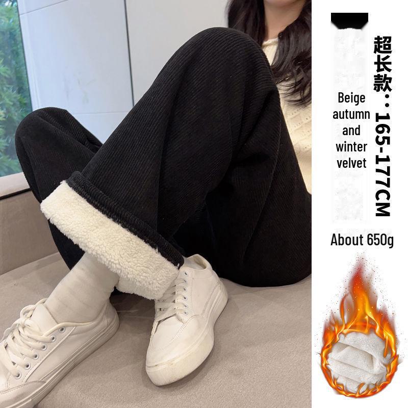 Women's 2024 Winter Plus Velvet Corduroy Wide-Leg Pants - Lambskin Lined Casual Straight Trousers