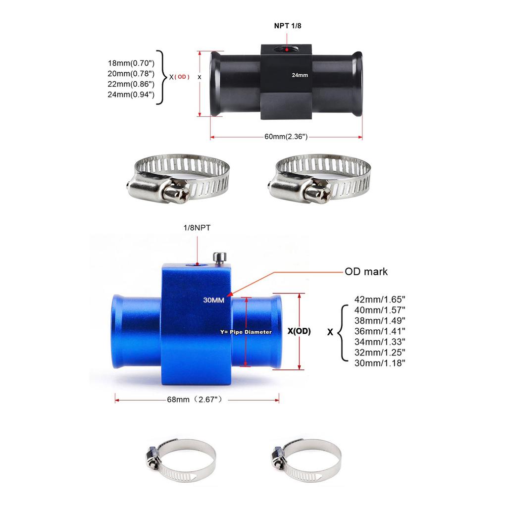 18/20/22/24/28/30/32/34/36/38/40MM Adapter czujnika chłodnicy Wskaźnik temperatury wody Adapter węża temperatury Mocowanie zacisków węża
