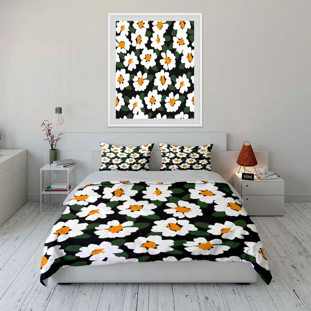 White daisy hand-drawn pattern Print Bedding Set 1 Duvet Cover 2 Pillowcases for Adult and Children Luxury Gift Full Size