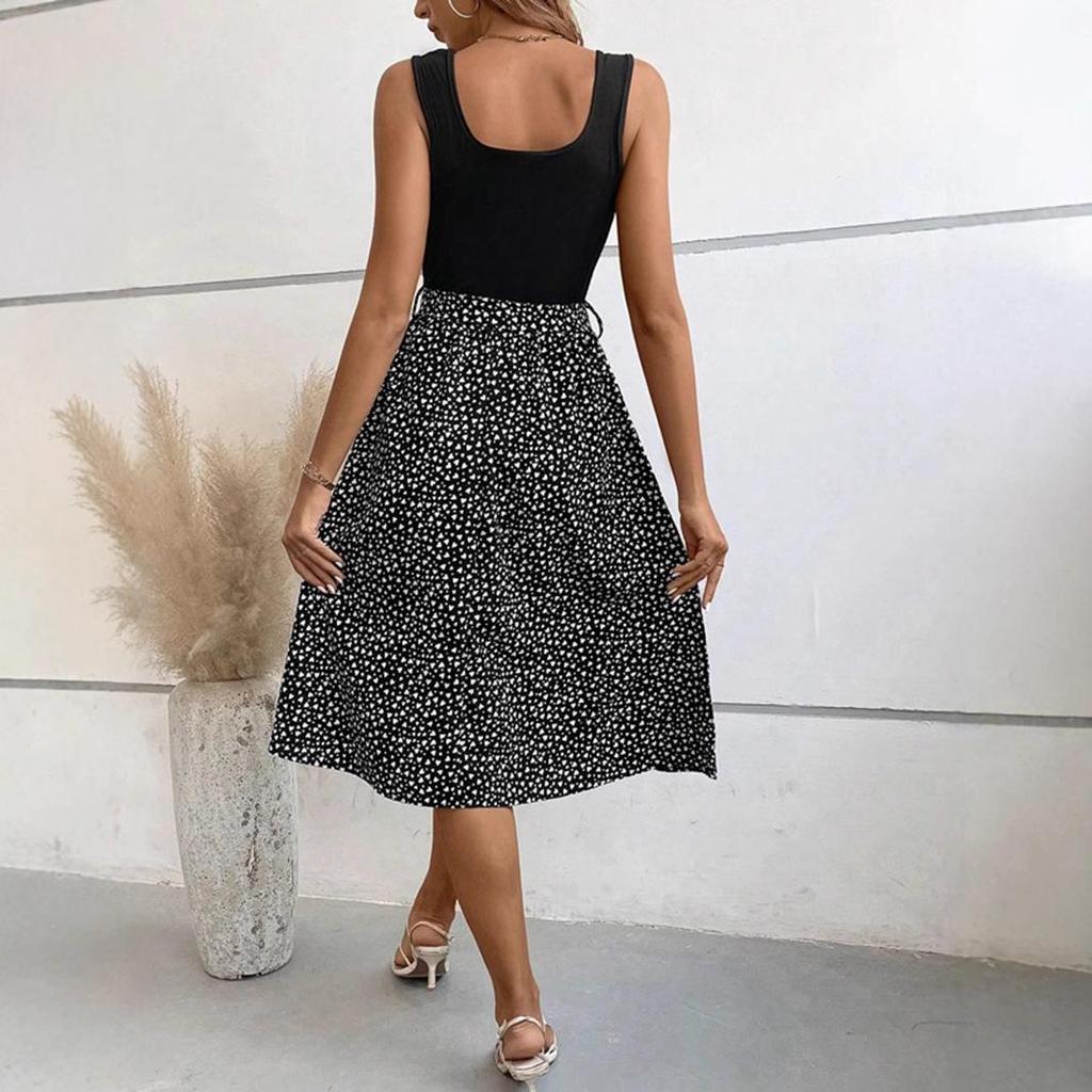 Damen Sommerkleid, lässig, ärmellos, Punktemuster, Urlaub, Strand, einteilig