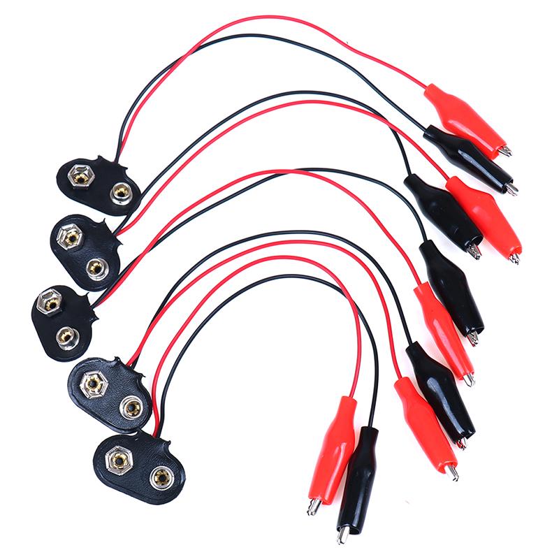 5Pcs 9V Battery Clip Power Cable Testing Line Adapter To Alligator Clip