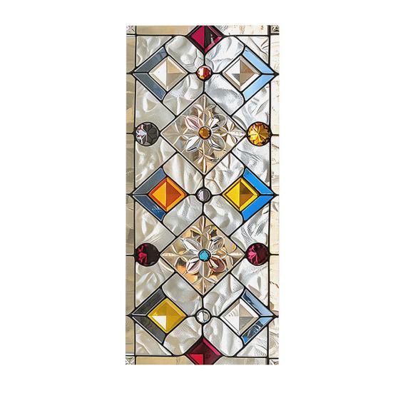 Stained Glass Effect Window Film Geometric Pattern Decorative Static Cling UV Block Heat Control Vintage Rainbow Window Sticker for Living
