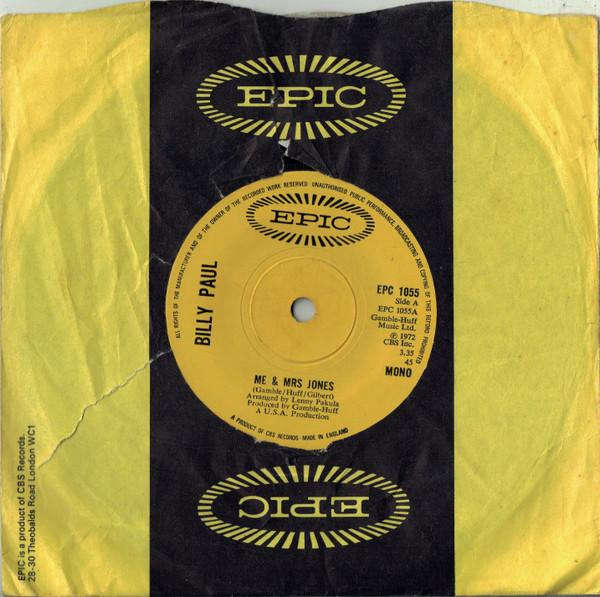 7inch Record BILLY PAUL - Me & Mrs Jones EPC1055 Epic 1973 UK Soul/Funk Used