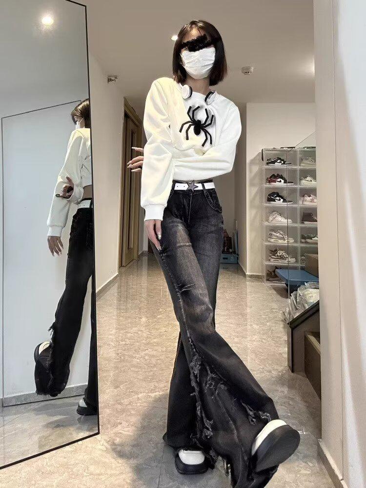 Women's Summer Ins Style Denim Bell Bottom Pants - Dark, Trendy High Street Niche Design