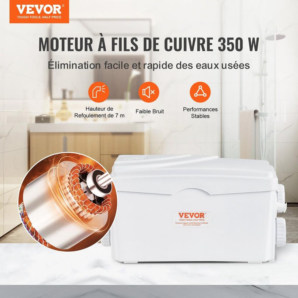 Zerkleinerer Abwasserpumpe Keller Zerkleinerer Pumpe 350 W, 6000 L/h Durchfluss, 7 M Förderhöhe, Abwasserpumpe Mit 3 Wassereinlässen Für Keller, Küche,